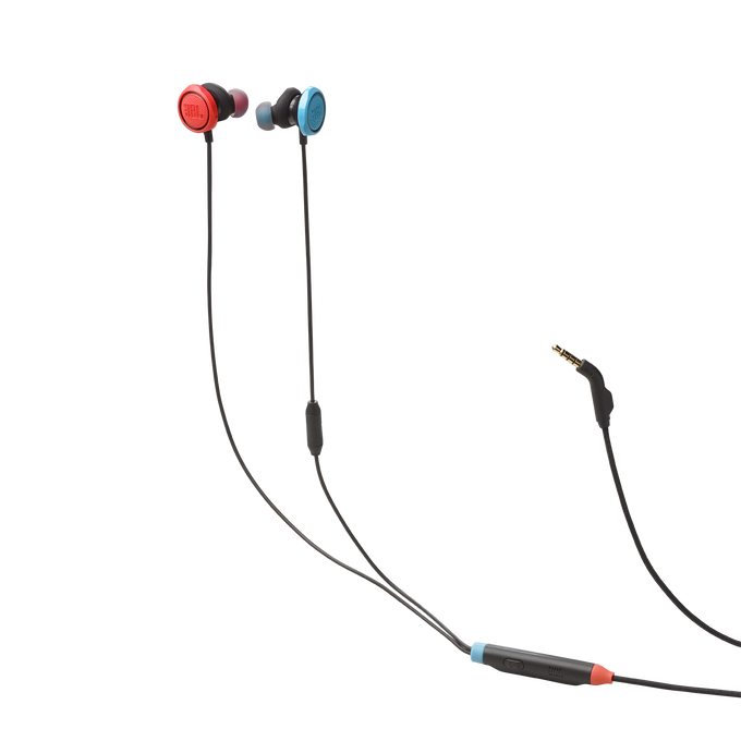 JBL Quantum 50N - Blue & Red - Wired in-ear gaming headset with volume slider and mic mute - Hero image number null